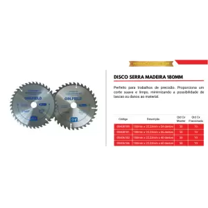 DISCO DE CORTE MADEIRA 180MM 60D FURO 22,23MM